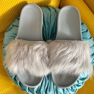 Furry Gray UGG Royale Pool Slide Sandals